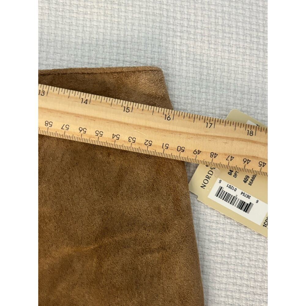 NWT Bernardo Cognac Brown 100% Leather Suede A-Line Laser Cut Midi Max Skirt 12 - Picture 11 of 12
